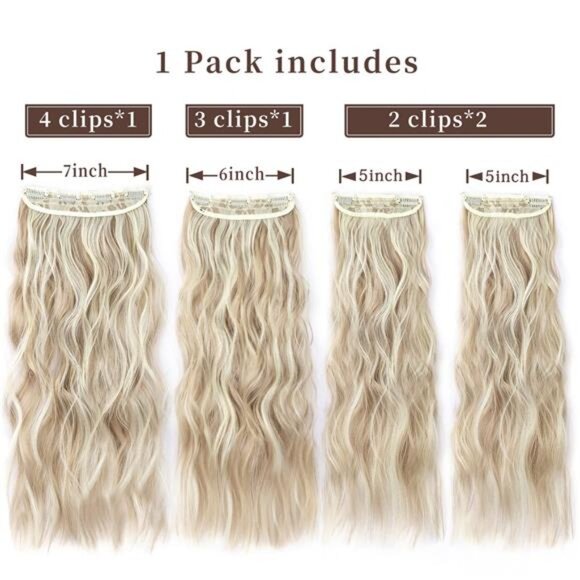 Clip in Synthetic Hair Extensions 4PCS Dark Ash Blonde - Picture 2 of 6